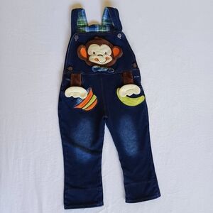 Blue Denim Overalls with Fun Monkey Sz 18-24 Months